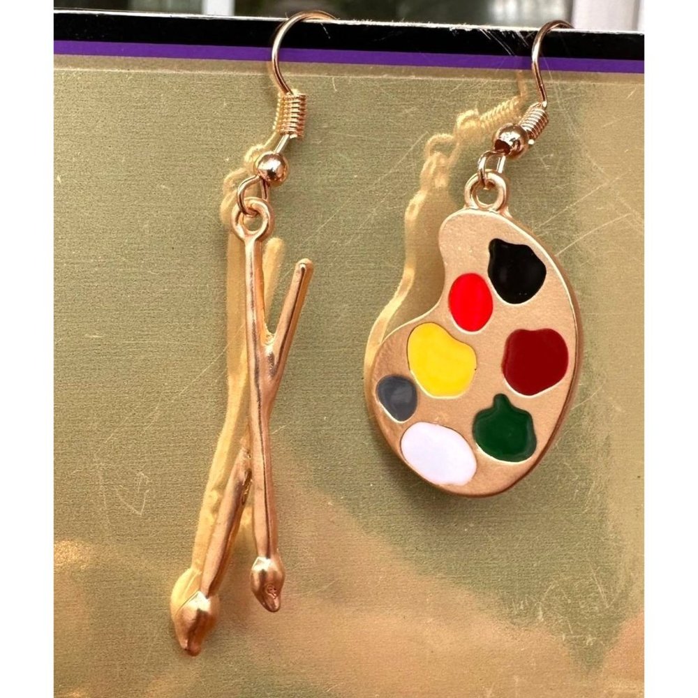 Art Palette Earrings Paint Brush Art  Teacher Festival Watercolors Acryl…